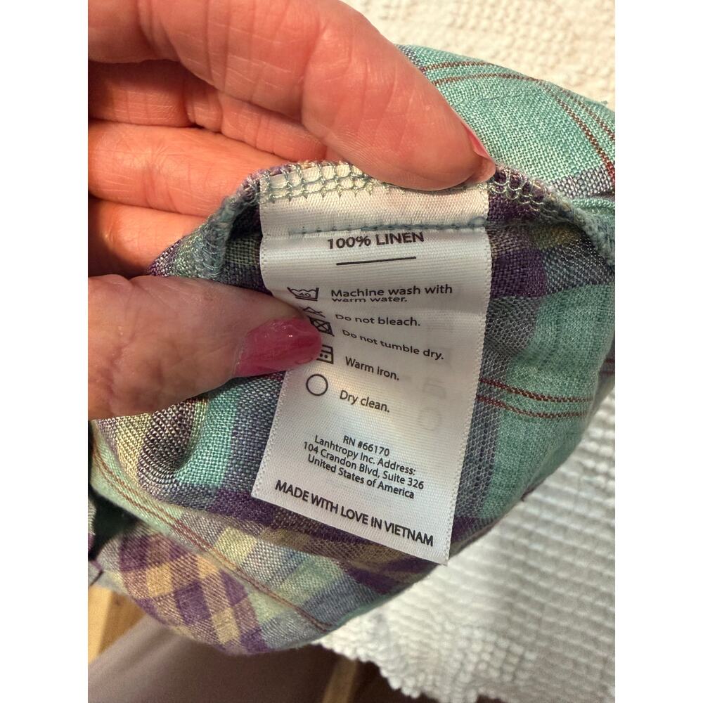 NEW LANHTROPY 100% Linen Shorts Pleated Plaid Pockets M Preppy Coastal Summer - Picture 5 of 6